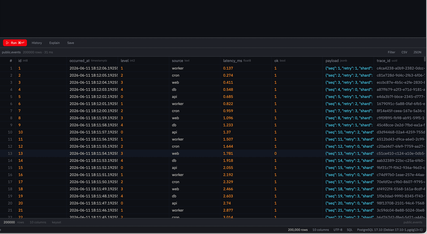 Result grid screenshot